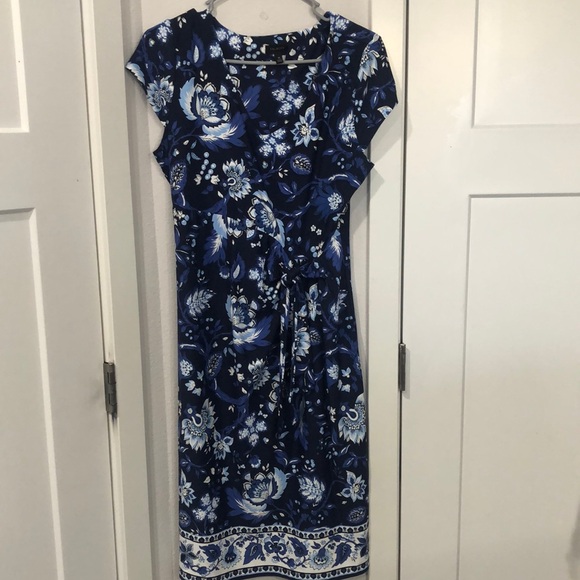 Talbots Blue Floral Faux Wrap Midi Women’s Dress. Size M 93% Nylon 7% Spandex. - Picture 1 of 11